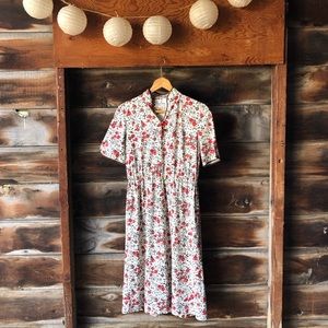 Vintage watercolor roses dress - sz M - cream brushstroke paint brushy floral